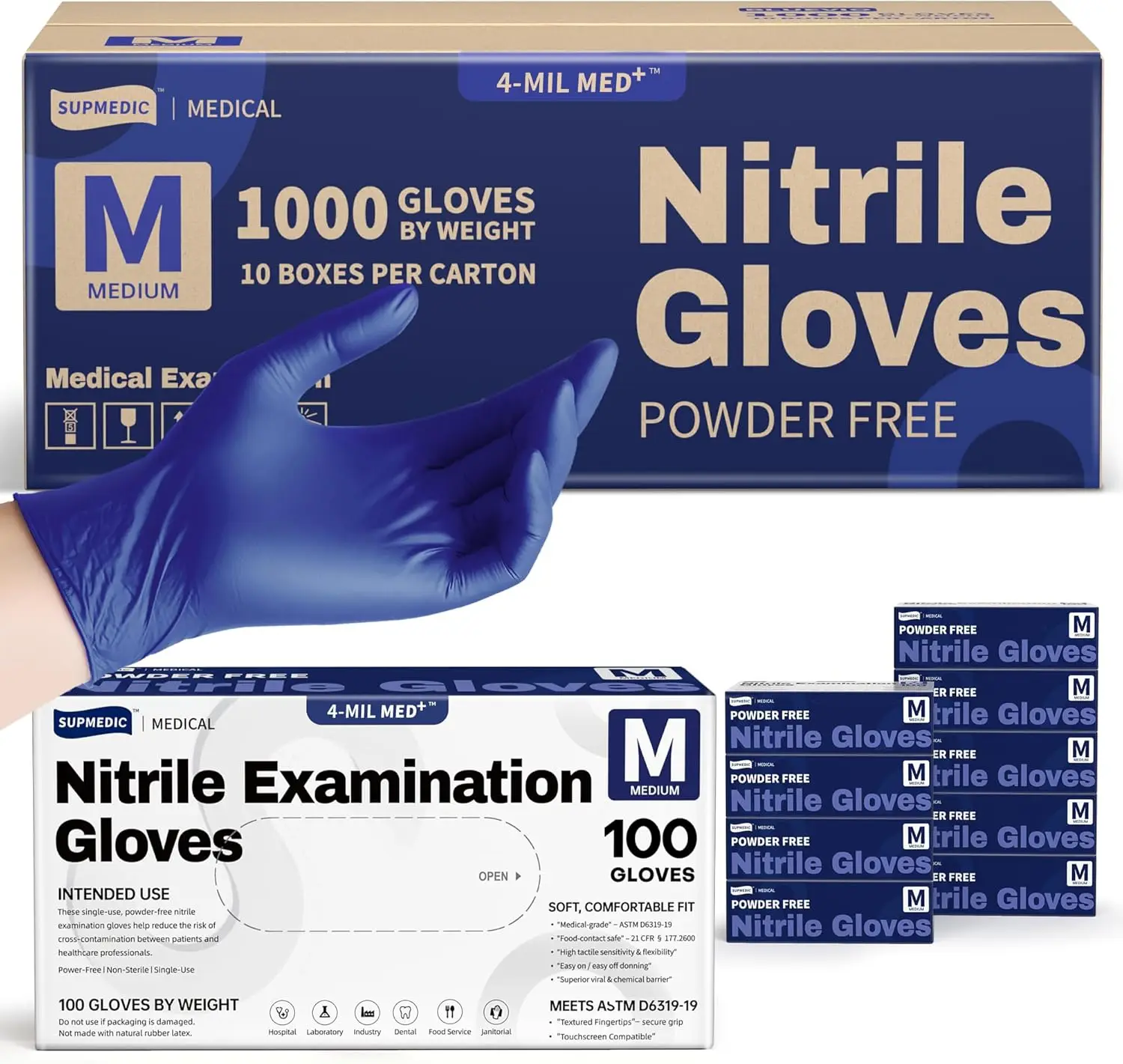 

Disposable Nitrile Gloves 4 Mil 1000 Ct Powder-Free Latex-Free for Cooking Cleaning Medical Use Blue Violet