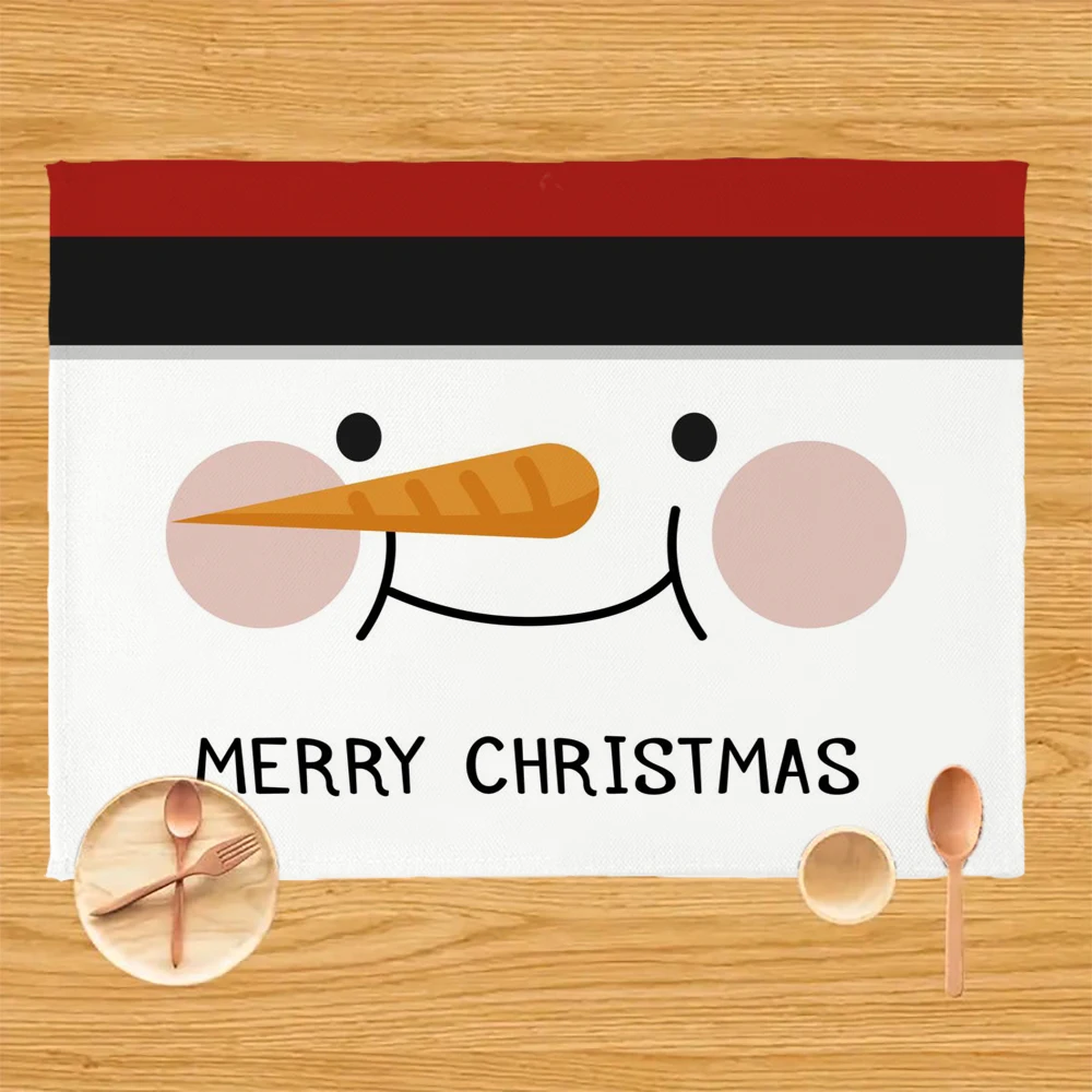 

Merry Christmas Pattern Placemat Linen Fabric Table Mats Family Dinner Tableware Kitchen Table Mat 30X40cm