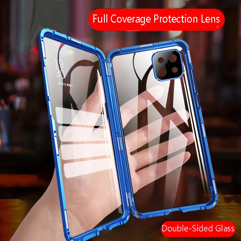 

Metal Frame Double Sided Glass Magnetic Phone Case For OPPO A54 5G A73 5G A74 5G A76 A77 A78 A79 A98 5G Camera Lens Cover Cases