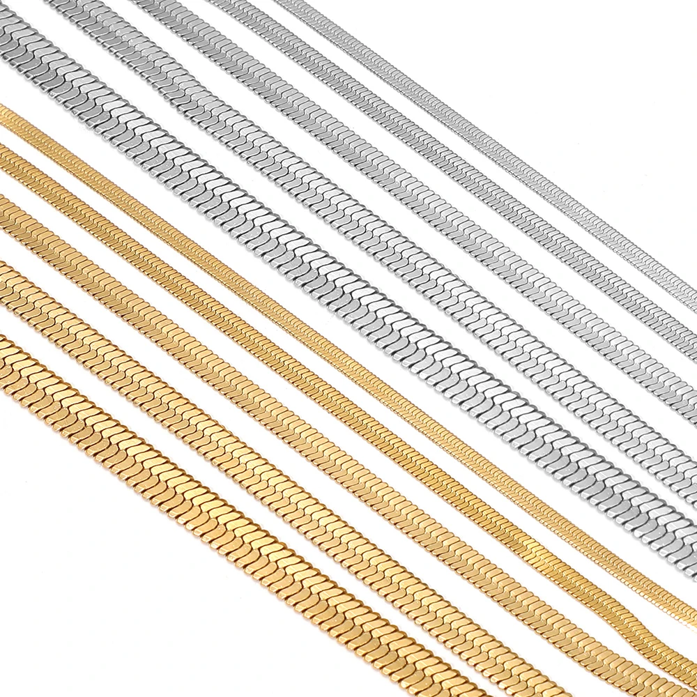 2 Meter 18K Vergoldete Edelstahl Flache Schlangenketten für DIY Modeschmuck Herstellung von Halsketten Armbändern Bekleidungszubehör