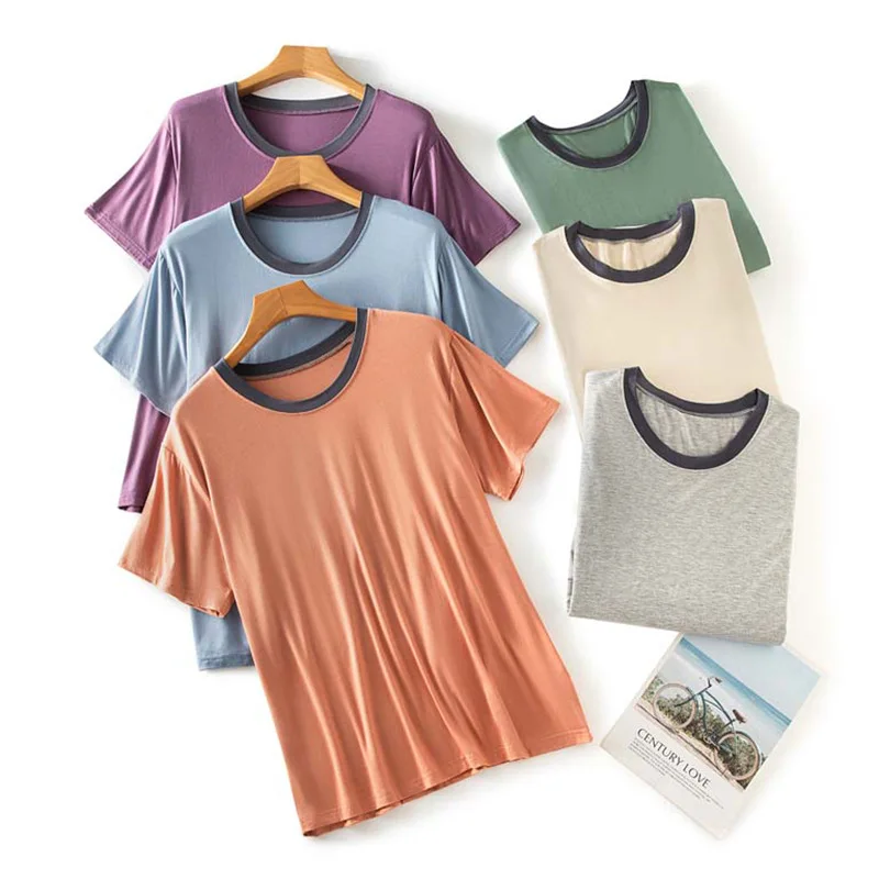 

Модальная мужская полосатая футболка с короткими рукавами и круглым вырезом, базовая рубашка с половиной рукавов, пижамы, повседневный топ, мягкая повседневная одежда для сна, домашняя одежда