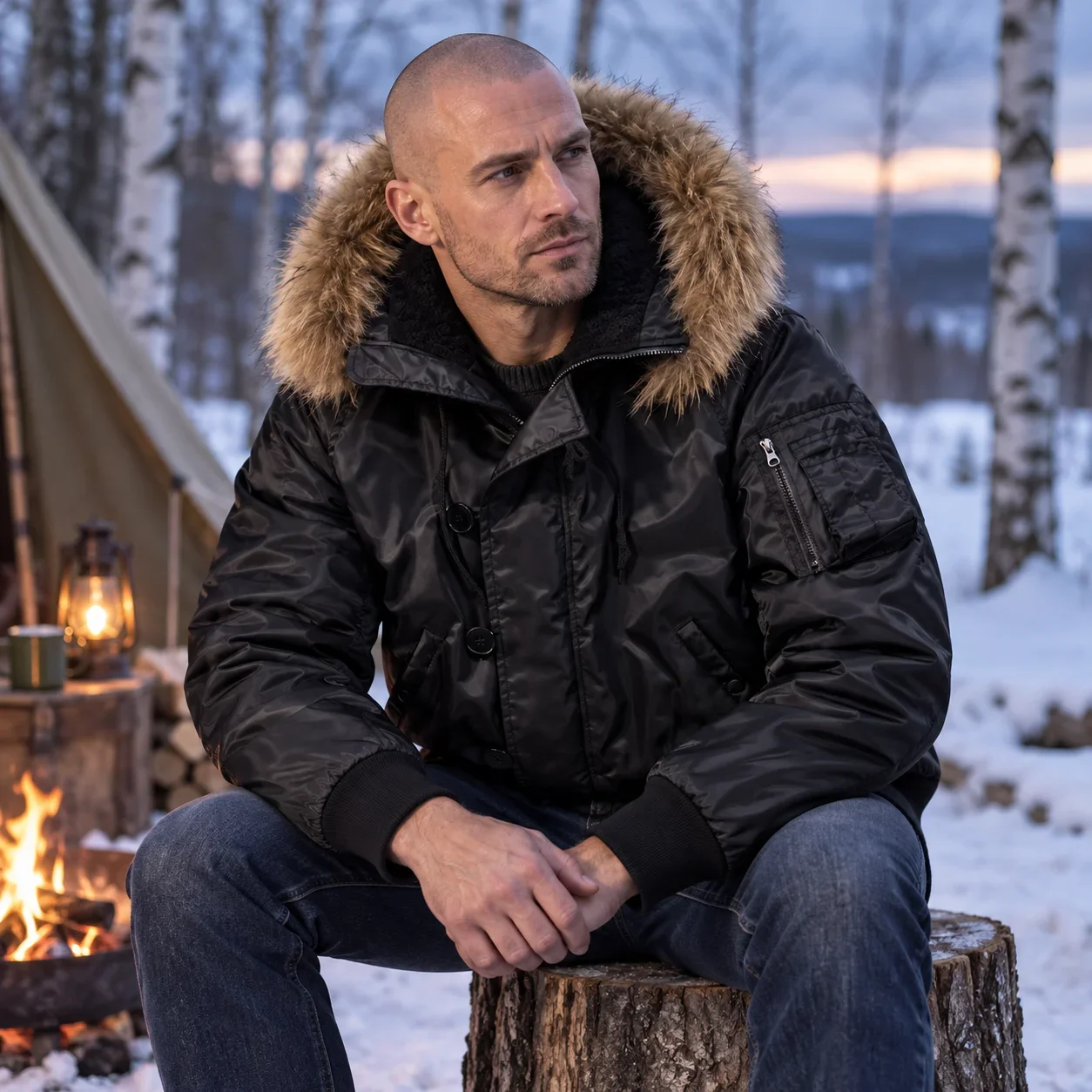 Man Plush Bomber Jacket Winter High Street Solid Color Male Cargo Coat Long Sleeve Zipper Oversize Men Fur Hooded Outerwear