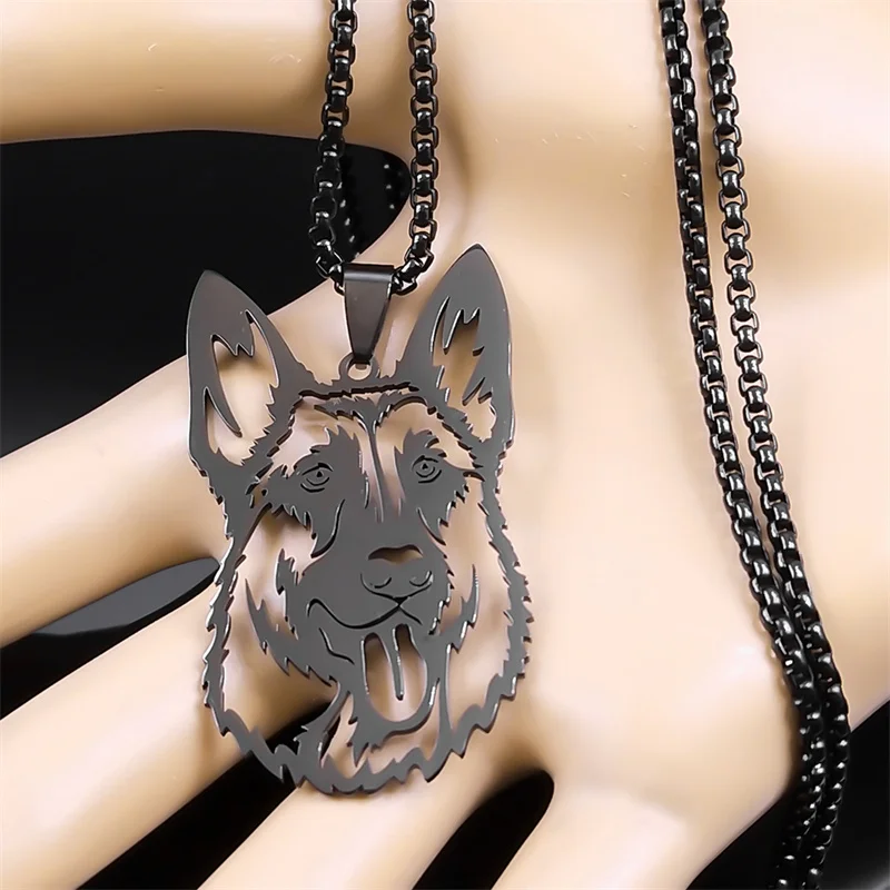 Hiphop German Shepherd Dog Pendant Necklace for Women Men Stainless Steel Black Color Punk Pet Chain Jewelry collar NZZZ532S06