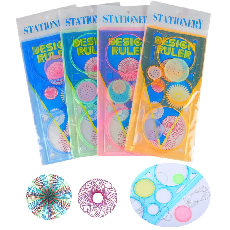 4 個のスパイログラフ定規子供用描画おもちゃ多機能マジックセット定規多用途ゲージ曲線ギアペイント定規 TMZ
