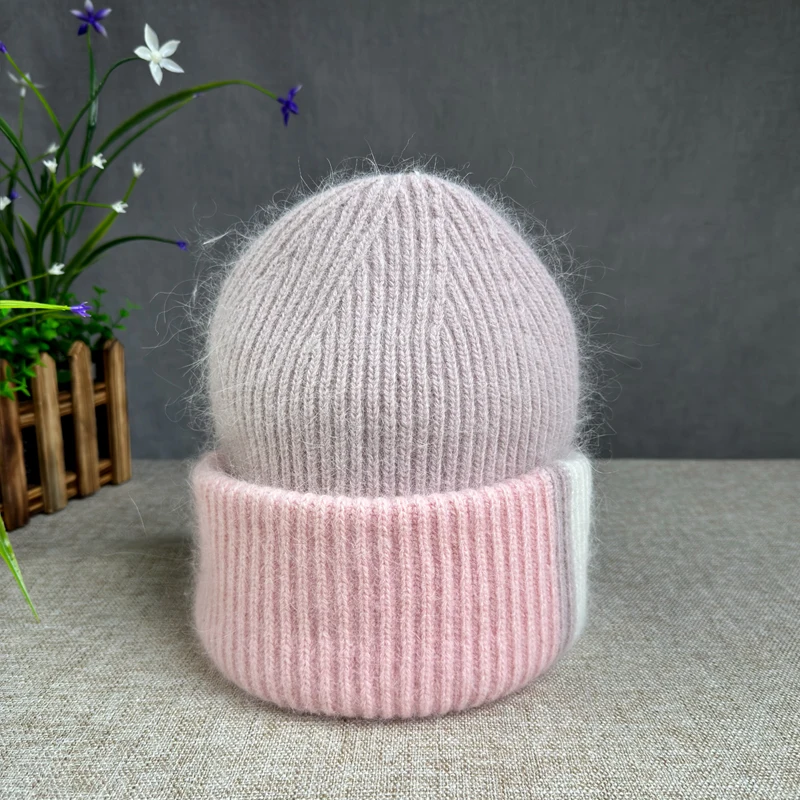 2024 New Rabbit Fur Beanies Soft Warm Winter Hat for Women Angora Knitted Hat Skullies Beanies Female Bonnet Knit Cap