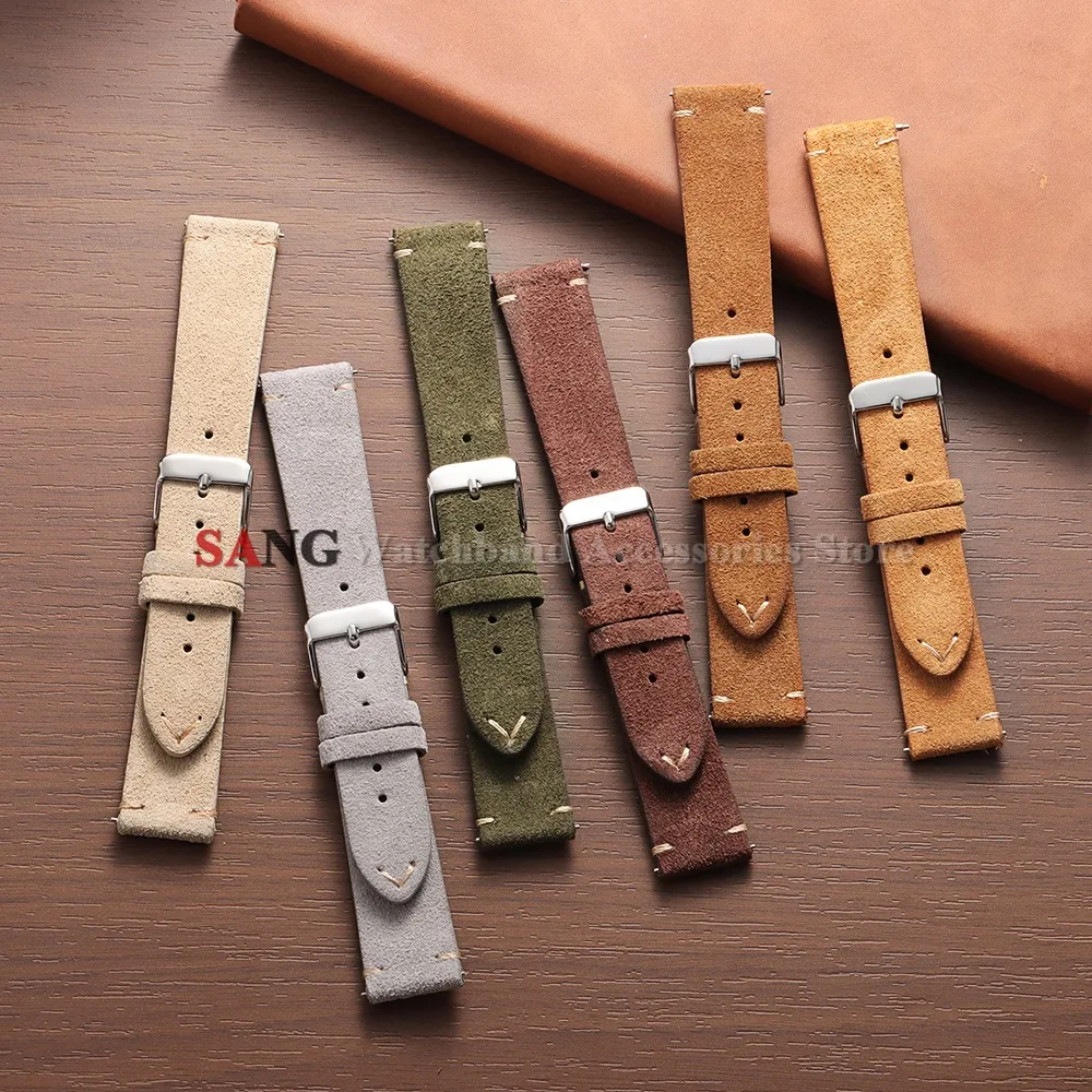 14/16/18/19/20/21/22mm Ersatz-Armband mit Dornschließe Vintage Wildleder Uhrenarmband Schnellverschluss Kalbsleder Uhrenband – Detail 17