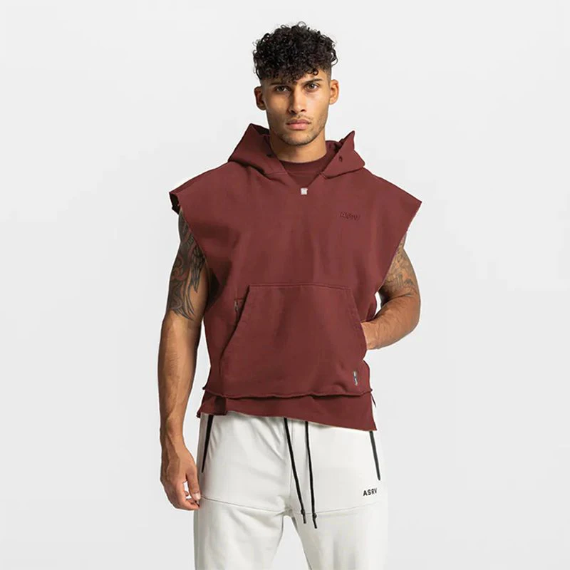 Summer Men Sleeveless Hooded Sweatshirts Korean Fashion Solid Absorb Sweat Breathable Oversized Clothing Sports Fitness Tank Top