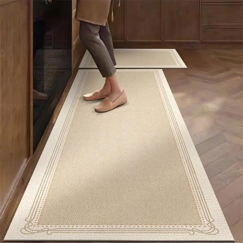 

Kitchen Rug Pvc Waterproof Leather Carpet Beige Long Floor Mat Non-slip Oil-proof Home Decoration Vinyl Rugs Alfombras De Cocina