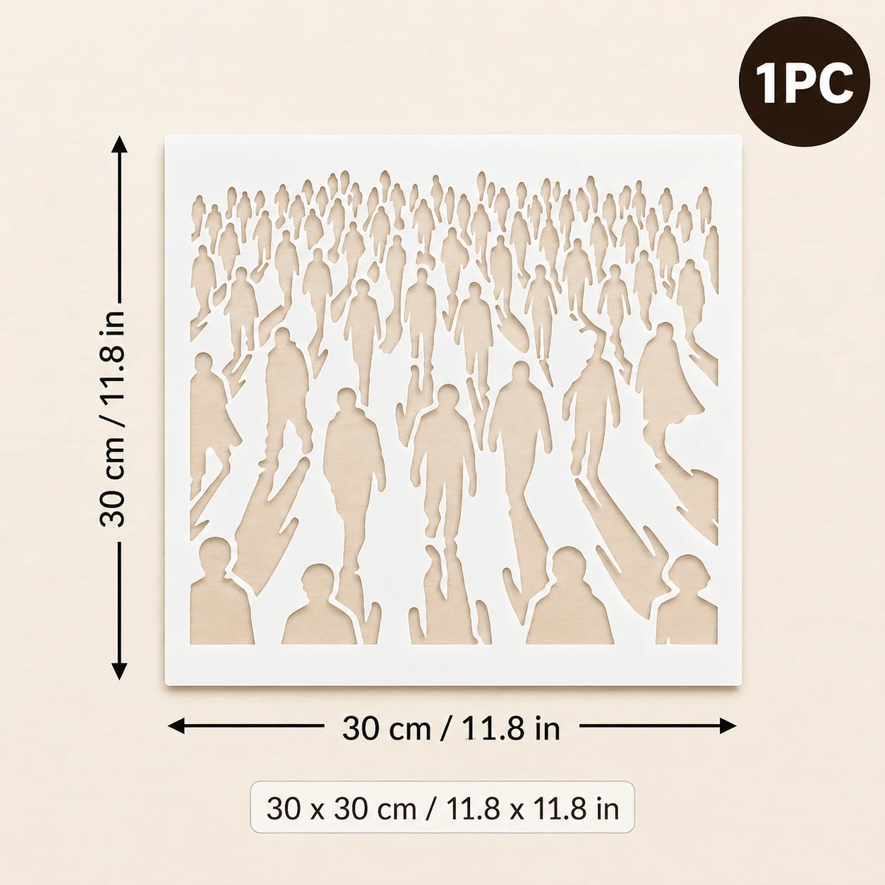 1PC 11.8 x 11.8 inch Crowd Silhouette Stencil Reusable Painting Template for DIY Wall Furniture Fabric Decor
