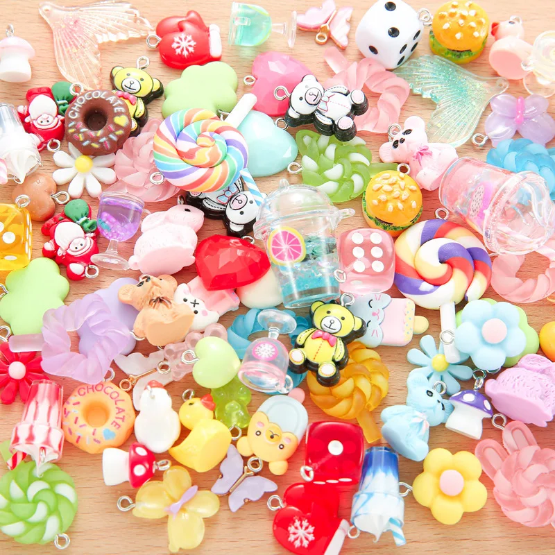 Randomly Mix 10/20pcs Colorful Resin Charms Cute Imitation Animal Fruit Food Series Pendants For DIY Jewelry Making Accessories