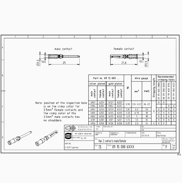 10pcs 09150006105 German connector HARTING Harting Haoting 10A male pin 0.75 mm²