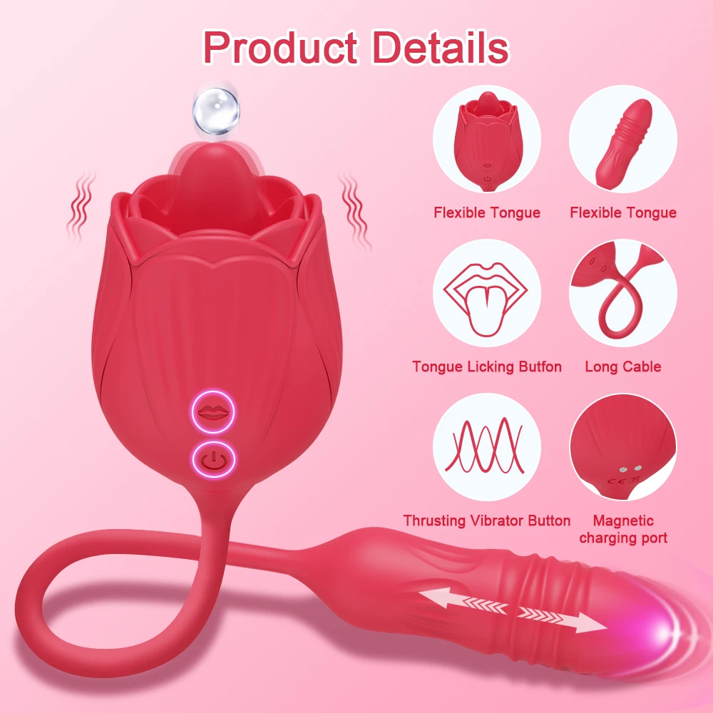 Rose-Toy Dildo Thrusting Vibrator for Women Egg Clitoris Sucker Stimulator Tongue Licking Adults Goods Sucking Sex Toys Female