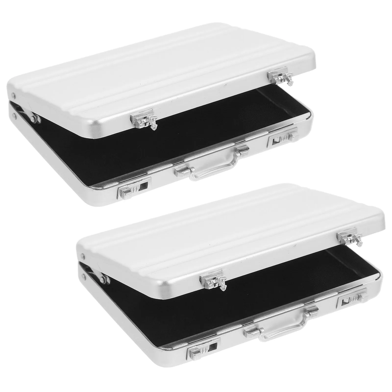 2Pcs Aluminum Alloy Business Card Holder Mini Briefcase Stylish Metal Case Portable Card Storage Box for Men Women