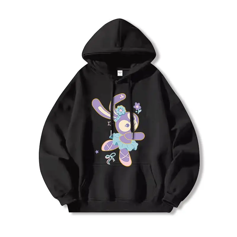 

Cartoon Rabbit Hoodie Women Cotton Fleece Pullover 2025 Spring Summer Graphic Sweatshirt Light Gray Base Purple Yellow Rabbit