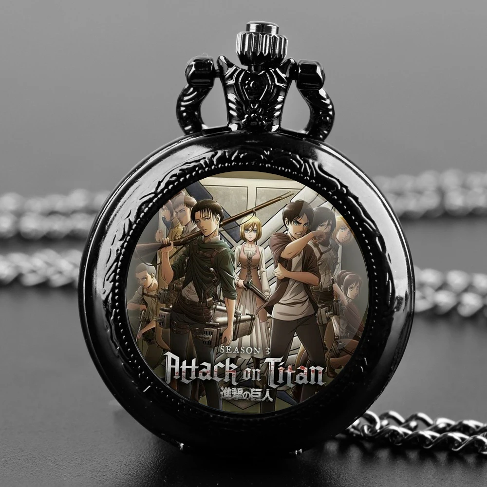 Reloj de bolsillo de cuarzo colgante con diseño creativo de ataque a los Titanes, cadena de recuerdo, números árabes con regalo de personalidad