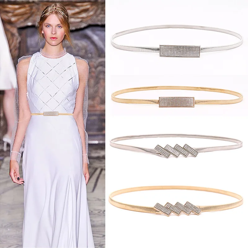 Women Simple Generous Spring Belt Cross border Waist Chain Fashion Casual Decoration Rhinestone Metal Hook Elastic 66-100cm