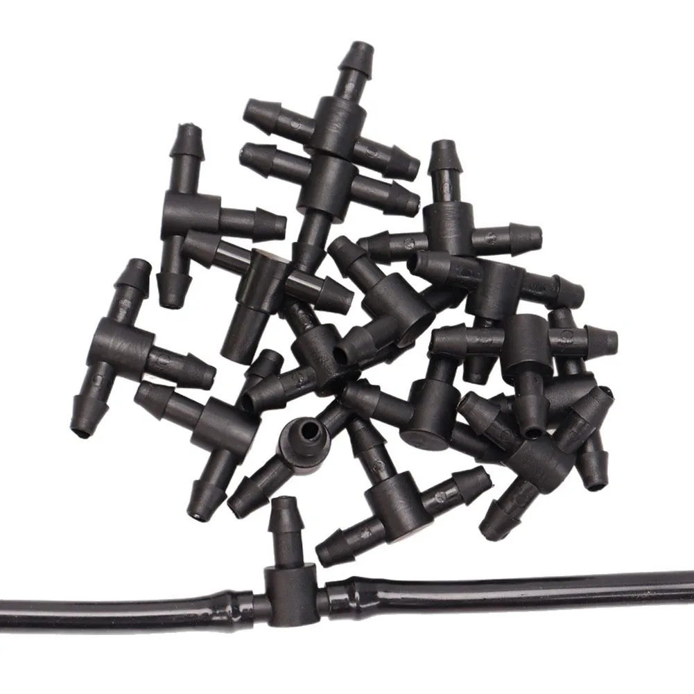 50 Pack 1/4 Inch Barbed Tee Fitting for Drip Irrigation Tubing 4/7mm ID OD Compatible with Standard Tubing for Garden Use