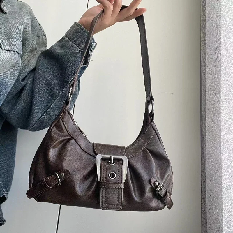Spicy Girl Y2K Wasteland estilo Vintage bolso de hombro de cuero para axila 2025 primavera Venta caliente estilo Maillard bolso pequeño de estilo Retro