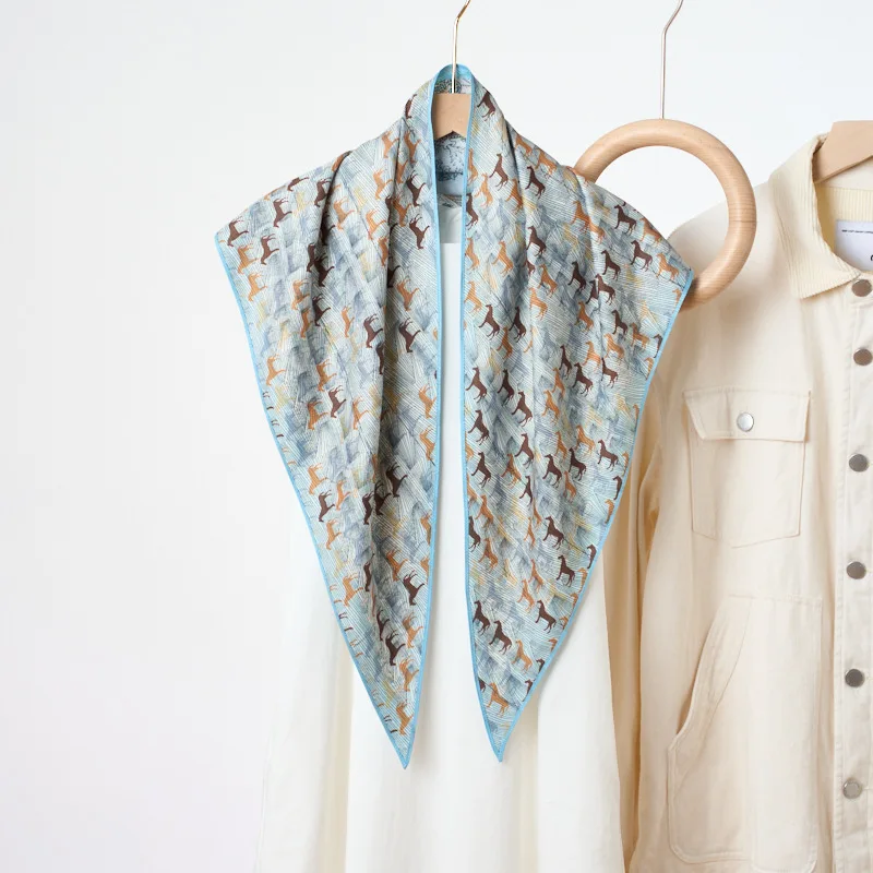 New Double-sided Different-color Printing Imitation Silk Triangle Scarf To Wear Waist Accessories Belt Versatile Silk Scarf
