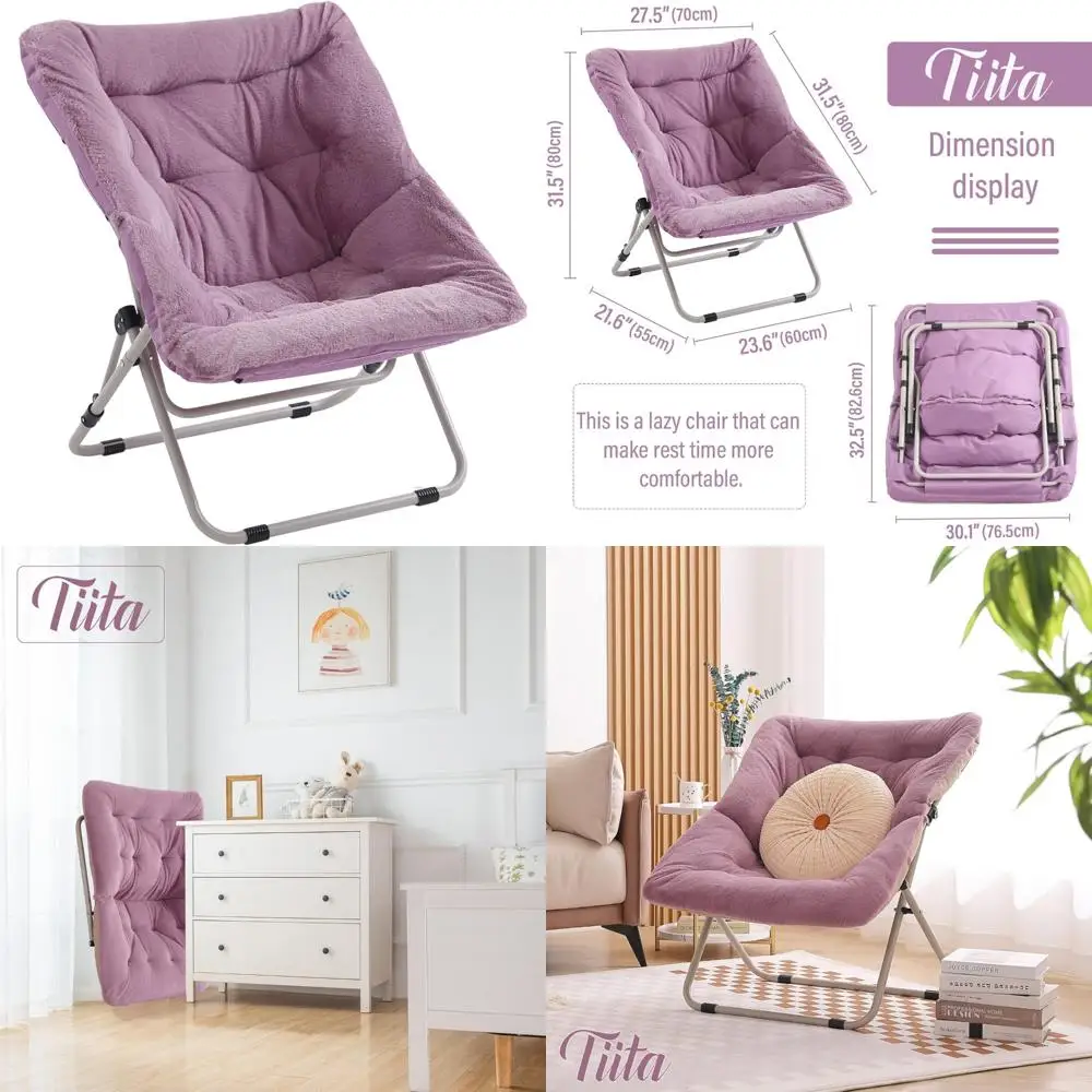 

Oversized Soft Faux Fur Folding Chair for Comfortable Lounge, Ideal for Kids, Teens, and Adults, Metal Frame Accent Chair