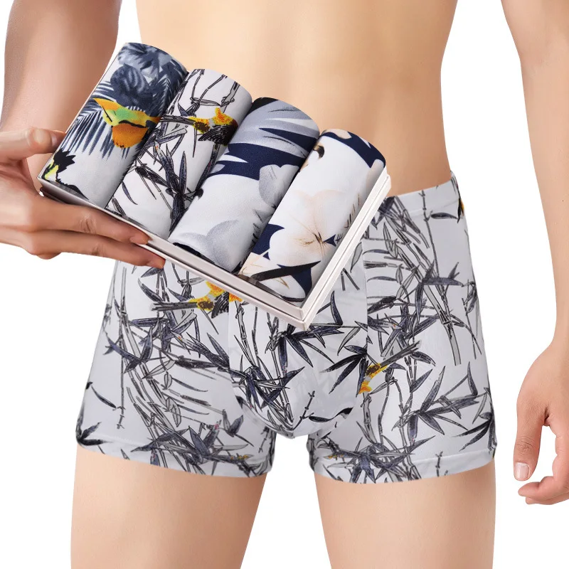 4Pcs/Lot Men Panties Seamless Printed Underpants Breathable Man Pack Boxers Underwear Fashion Mens Boxer Male calzoncillo hombre