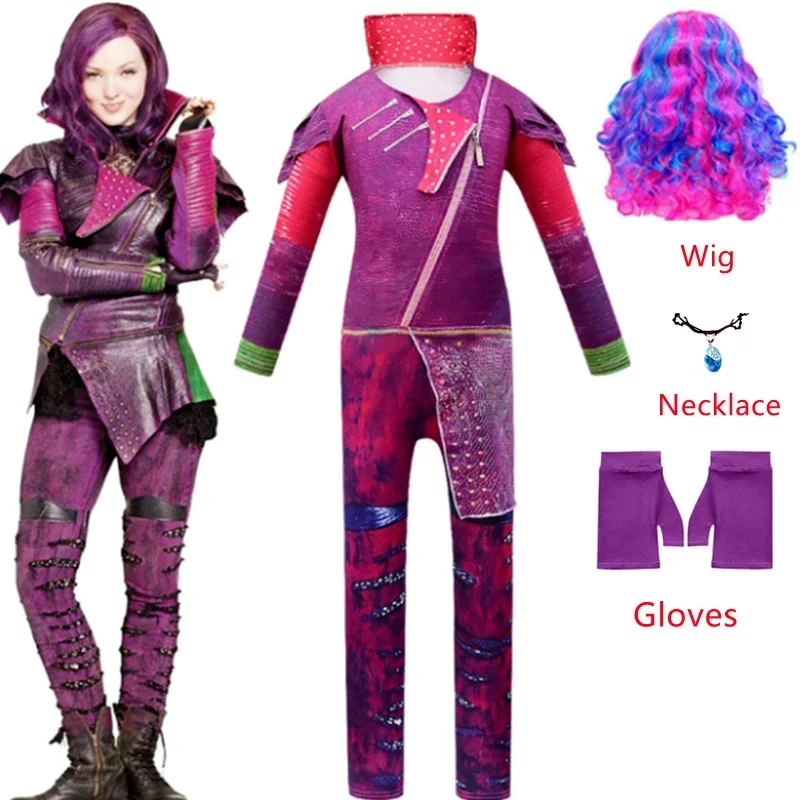 2024 Descendants3 Kids Evie Mal Audrey Cosplay Girls Clothes Halloween Costumes for Children Long Sleeve Bodysuit Clothing Sets