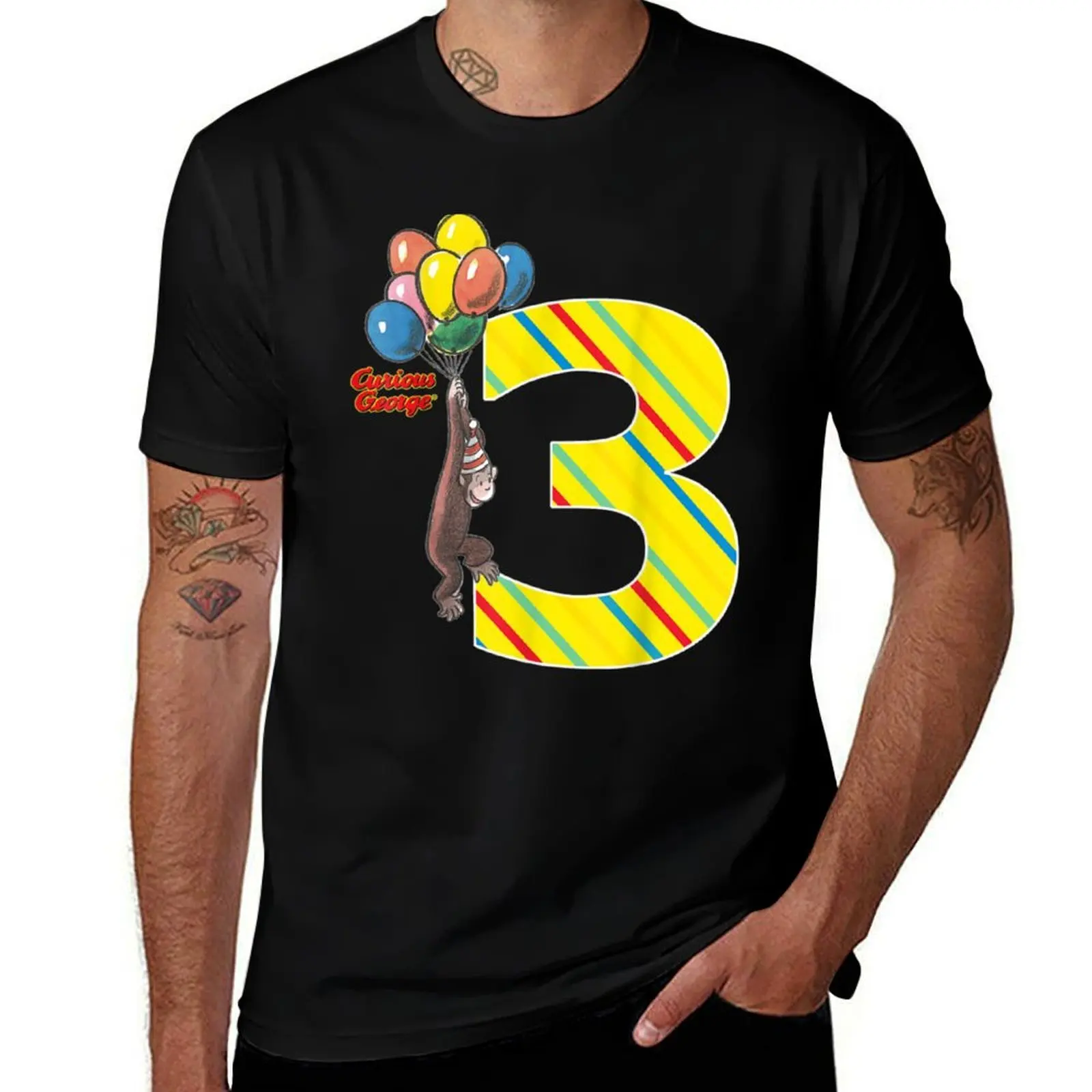 Vintage 3Rd Birthday Balloons Graphic T-Shirt Long Lasting Casual T-Shirt