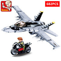 Sluban 682PCS Military F/a-18 Strike Fighter Us Hornet Airplane Aircraft Army Weapon 2 Dolls Air Force Building Blocks Boys Toys