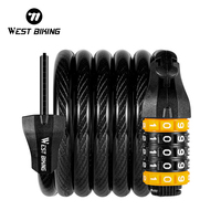 WEST BIKING 120/150cm Bicycle Cable Lock Anti-theft Bike Password Lock Scooter Bike Security Steel Cable Cycling Lock Bike Parts