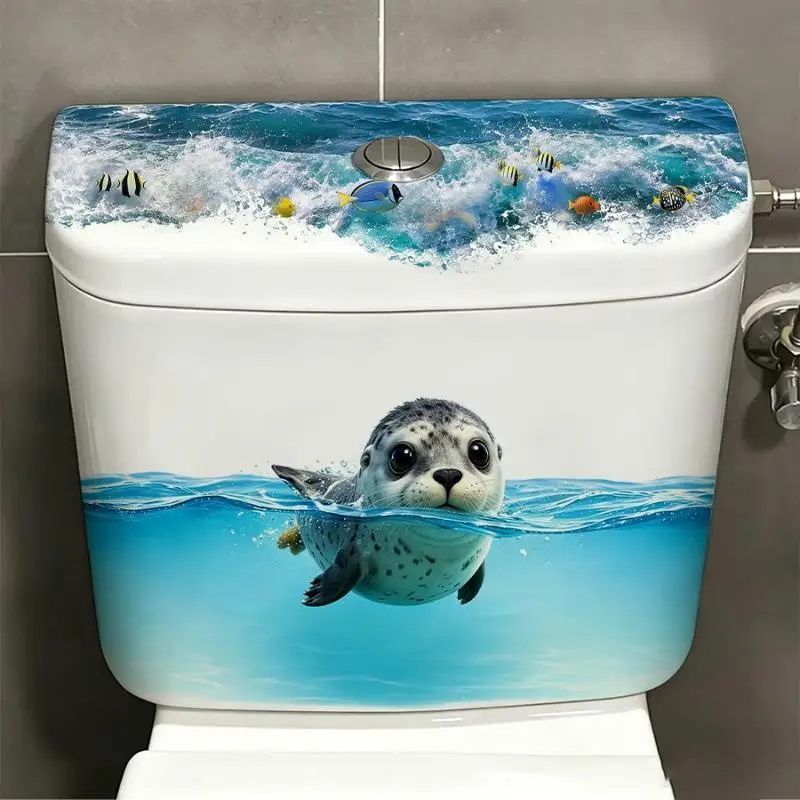 Cute Sea Seal Toilet Sticker Waterproof Self-Adhesive 1PC Vivid Ocean Pattern Perfect Housewarming Gift for New Home