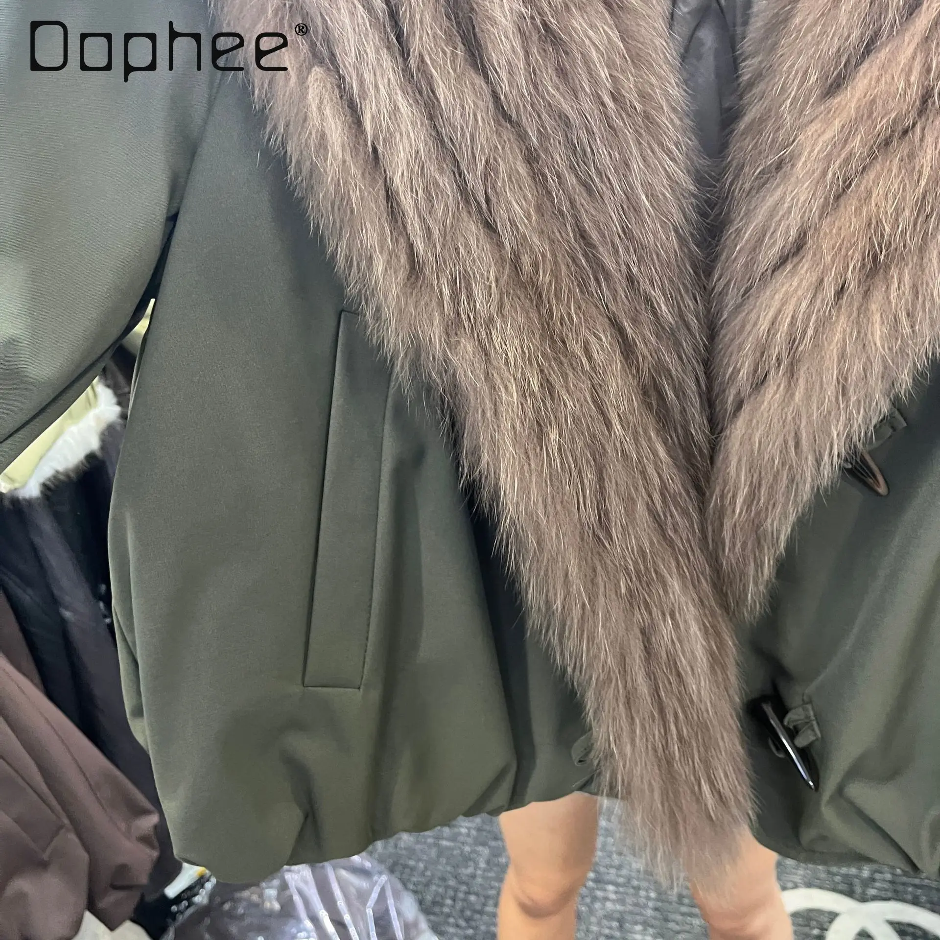 2025 Otoño Invierno nuevo abrigo de piel de zorro de gama alta mujer estilo coreano elegante moda cuello azul marino Parka corta gruesa abrigo femenino