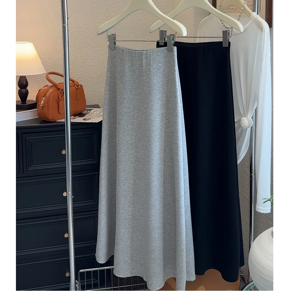 ハイウエストAラインミディスカート レディース 夏 ルーズ カジュアル ソフト シンプル ミディアム丈スカート ポリエステル繊維 ビジネスカジュアル