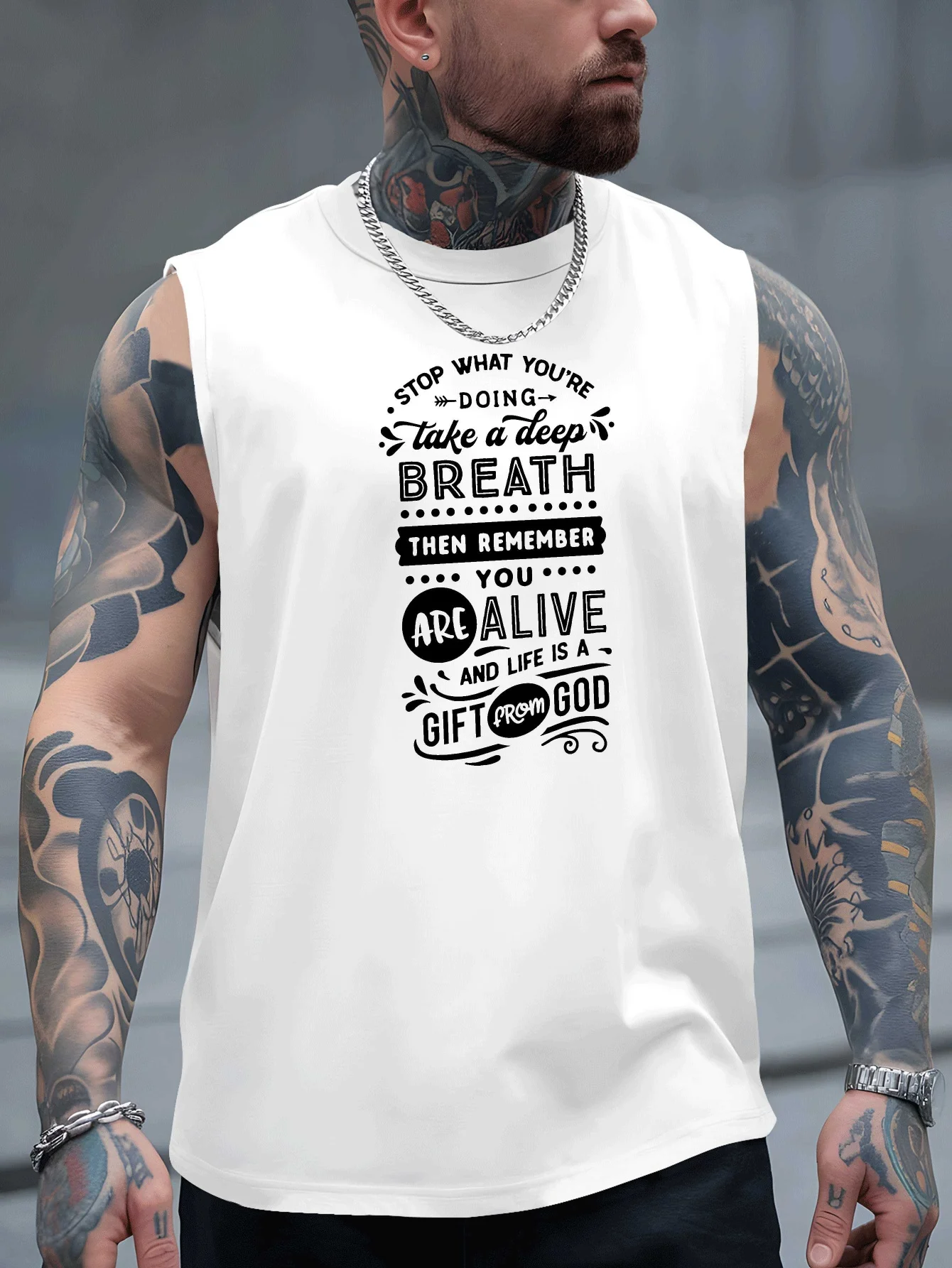 

Men's breathable sleeveless tank top - "Stop What You're Doing" printed fitness training top