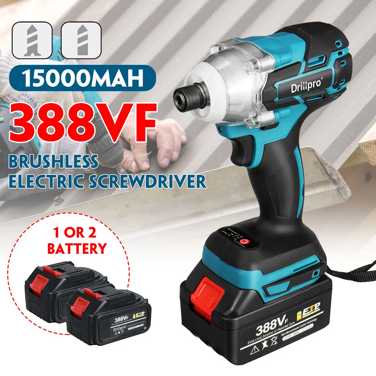 Drillpro 520 N.m bürstenloser elektrischer Schraubendreher, Schlagschrauber, 1/2 Zoll Akku-Bohrschrauber, Elektrowerkzeuge für Makita-Akkupins