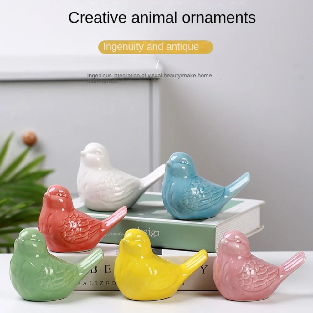 1/2PCS Cute Ceramic Bird Ornaments 6 Colors Decoration Crafts Bird Doll Simulated Animals Home Decor