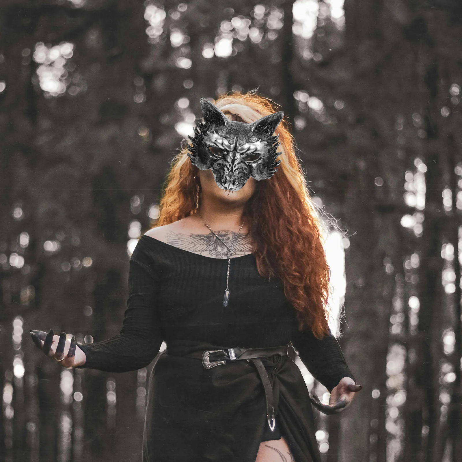 1 Uds. Retro adulto ligero media cara mascarada disfraz de Halloween decorativo para hombres mujeres lobo adulto Halloween