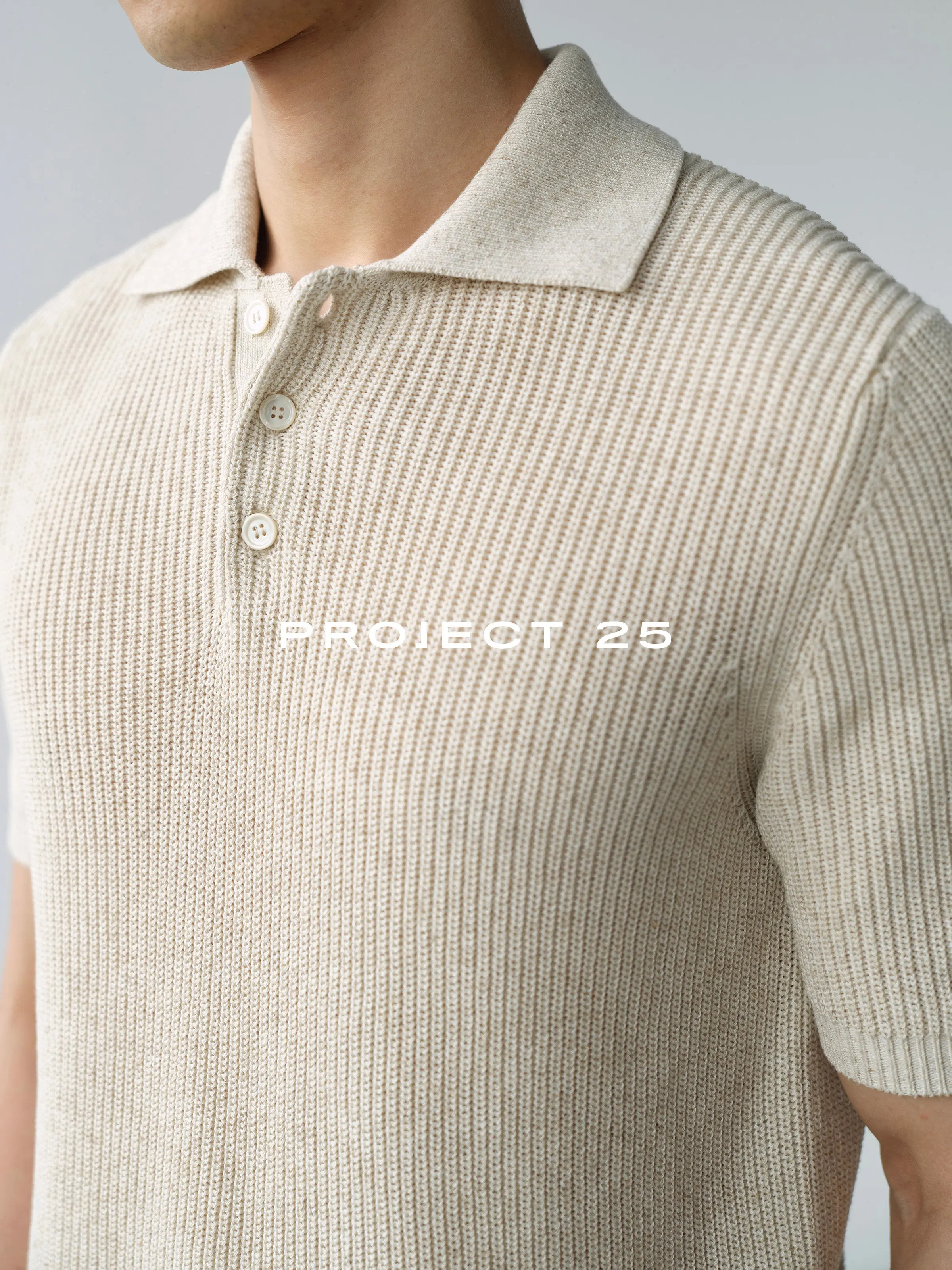 PROJECT 25 Men Linen Old Money Style Relaxed Breathable Fishbone Knit Lapel Short Sleeve Casual Polo