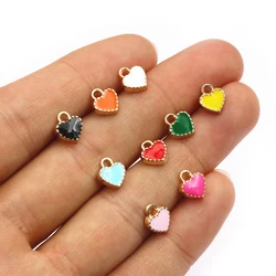 50Pcs 7x8mm Small Colorful Alloy Heart Charms Cute Love Pendants For DIY Bracelet Necklaces Jewelry Making Accessories