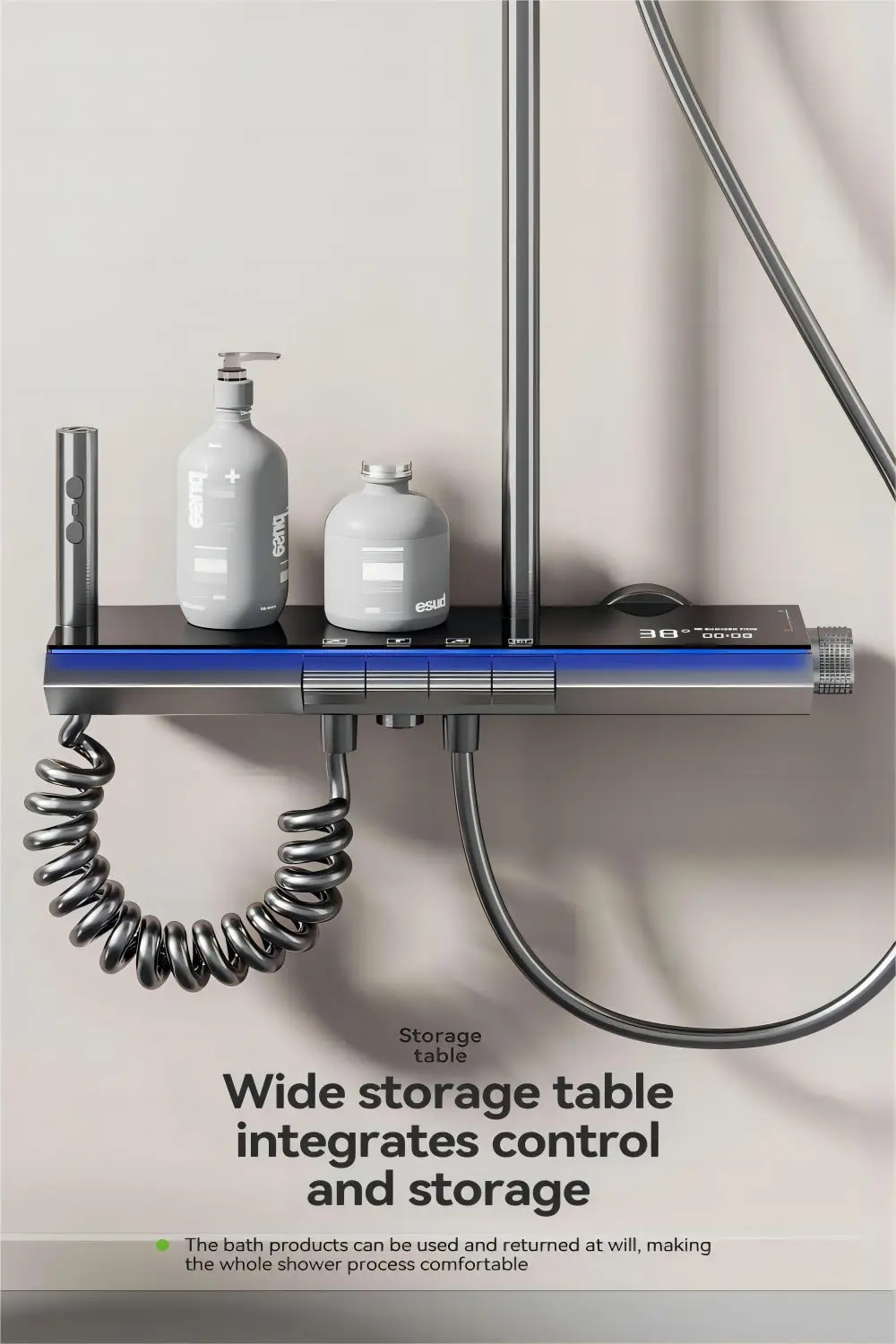 Kosmiczny aluminiowy wyświetlacz cyfrowy prysznic termostatyczny zestaw kranów, przycisk fortepianu z oświetlenie otoczenia krany łazienkowe głowicą