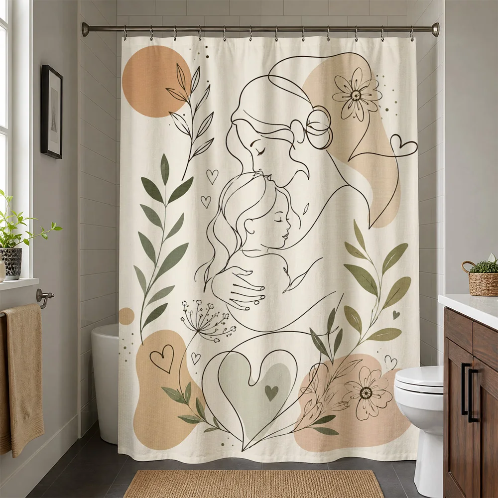 Boho Watercolor Mother and Daughter Art Shower Curtain Bathroom Decor Nursery Shower Curtain