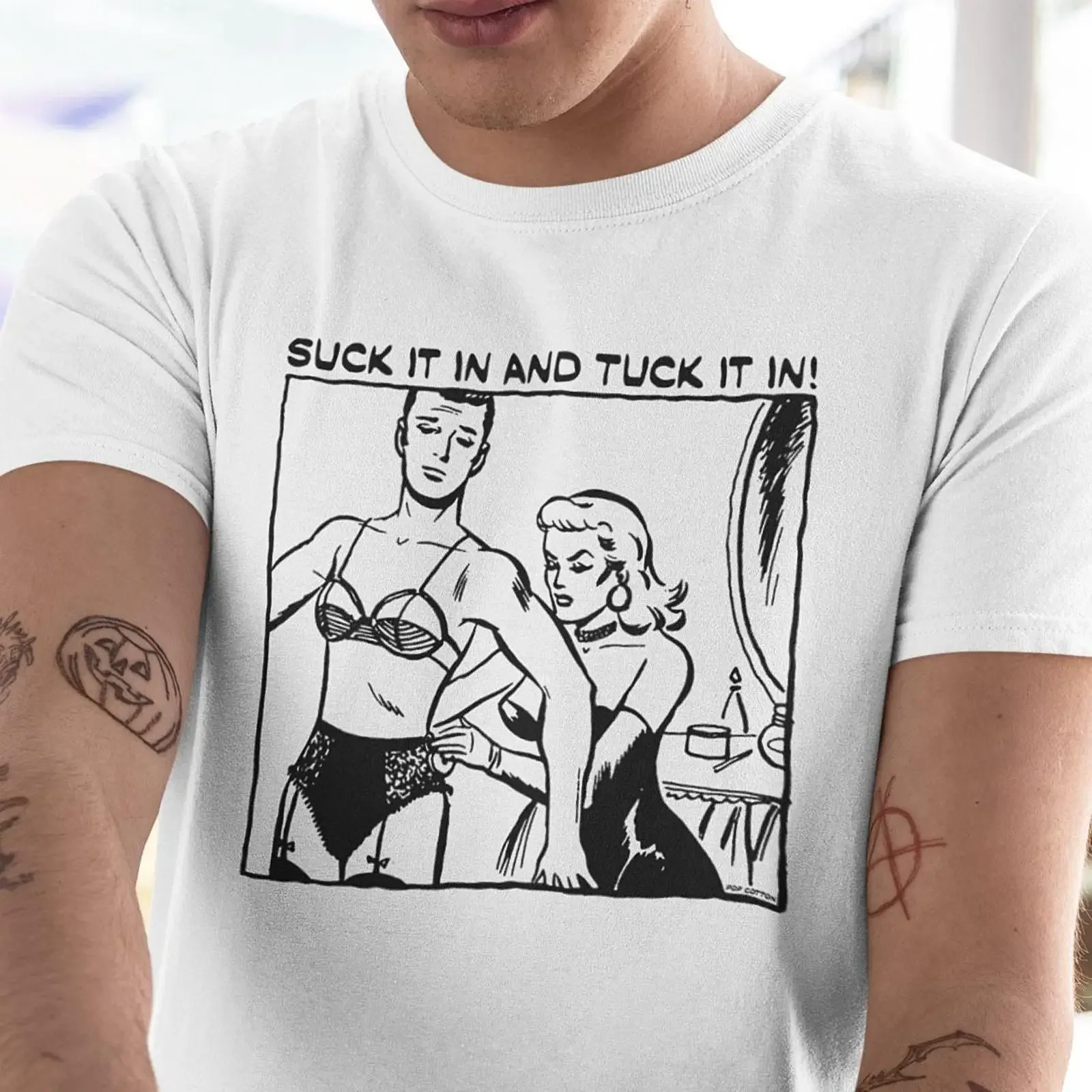 Retro Drag Queen Suck It In And Tuck Pop Cotton T Shirt vintage Washed Top For Everyday Wear Stretched Comfortable graphic