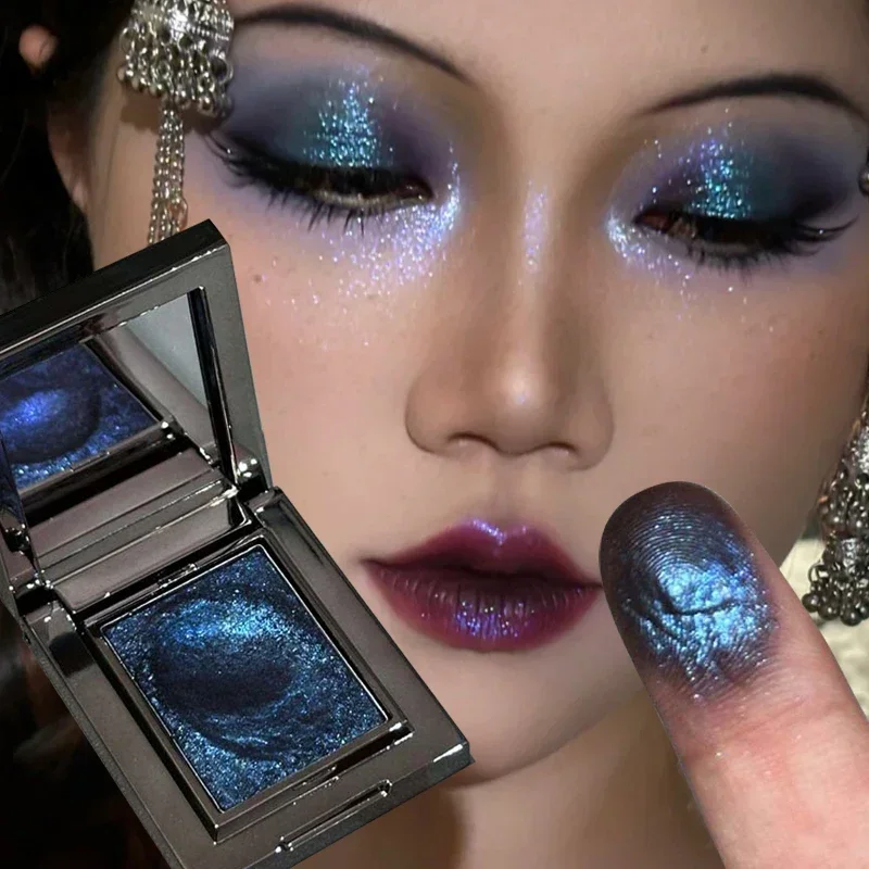 Palette de fards à paupières métalliques scintillants effet caméléon, illuminateur éclatant, maquillage illuminateur, fard à paupières bleu fumé nacré