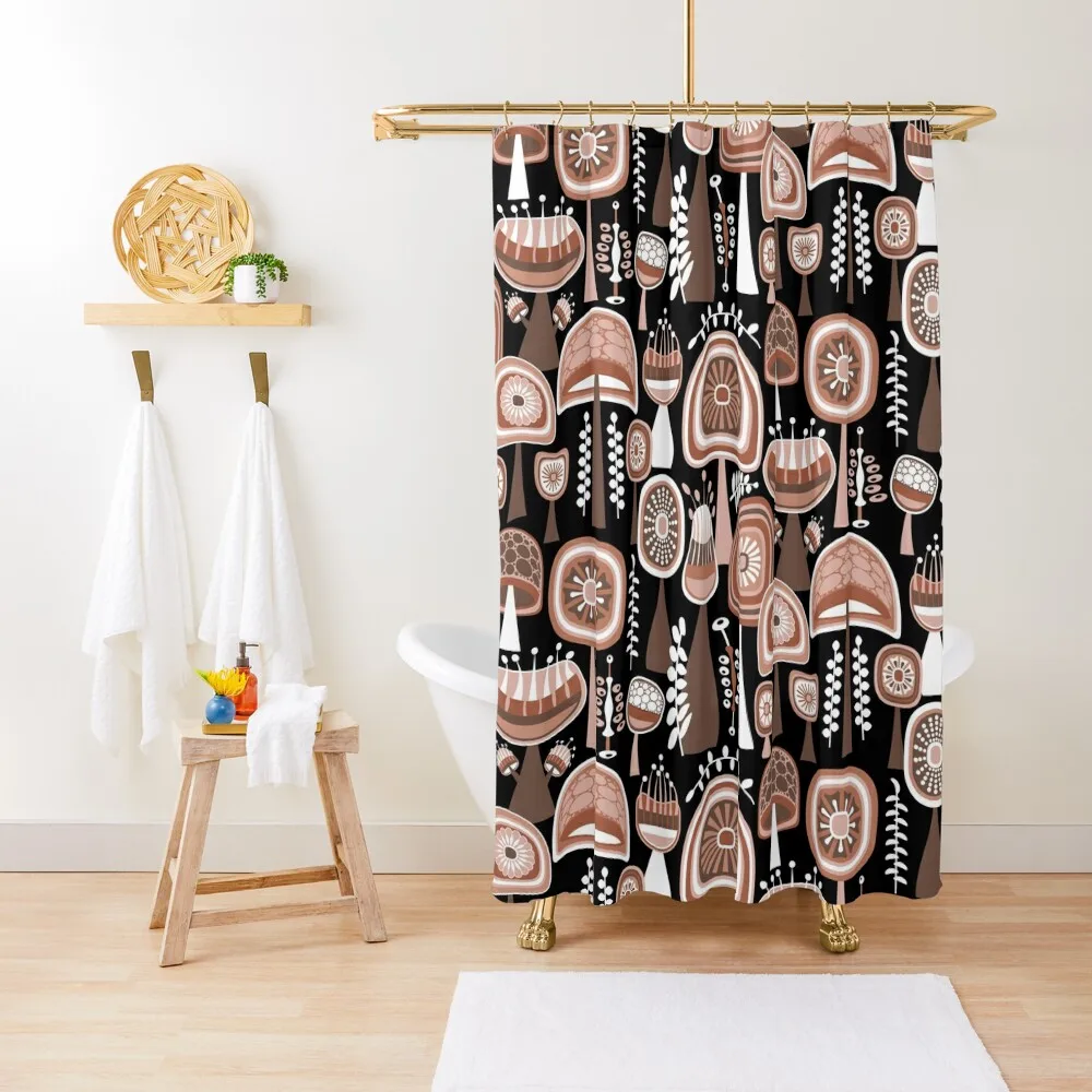 

Mid Century Modern Mushrooms // Terra Cotta, Brown, Black, White Shower Curtain Transparent Bathroom Shower For Bathroom Curtain