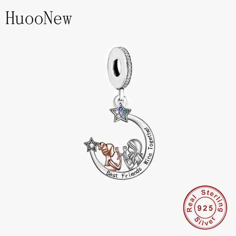 

Fit Original Pan Charm Bracelet Necklace 925 Silver Moon Star Best Friends Wine Together Bead For Making Women Berloque 2024