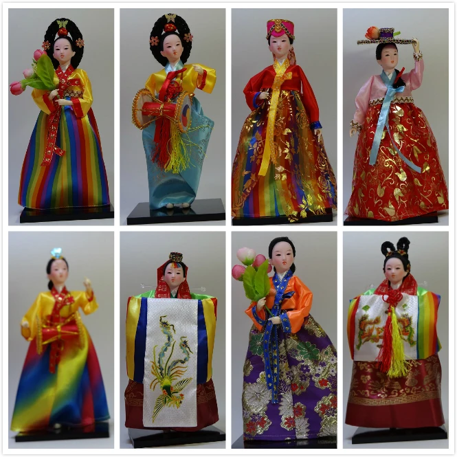 

Korean Style Dolls Resin Crafts Souvenir Home Decoration Oriental Traditional Hanbok Decor Art Gift