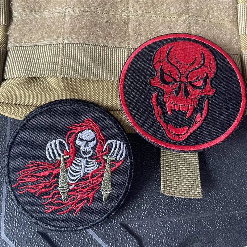 Skull Tactical Patches Mystery Ranch Embroidered Emblem Hook&Loop Patch Skull Head Morale Badge DIY Outdoor Backpack Applique