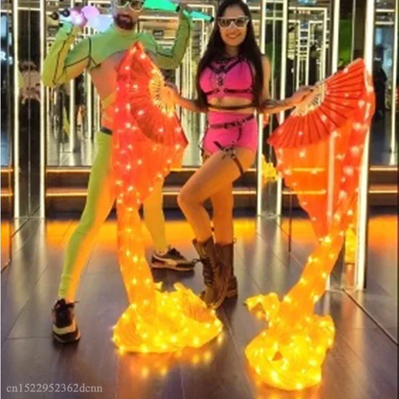 Silk Veil Led Fan Fans for Belly Dance Accessories for Adult Children Circus Led Light Luminous Hand Control Hightling Lamp Bead