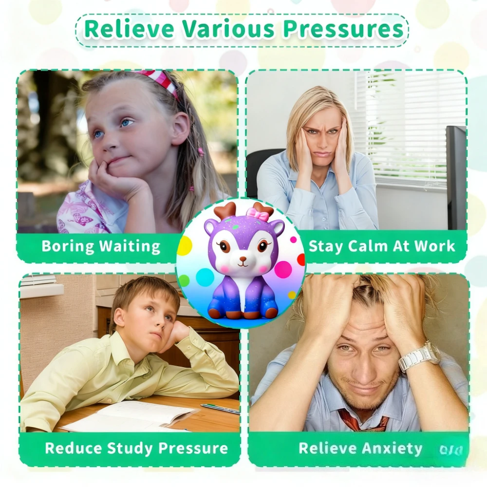 Squishy Blue Dream Starry Sky deer Squeeze Stress Relief Toy Set，Slow Rising Soft Fidget Toys for Kids Girl Gift