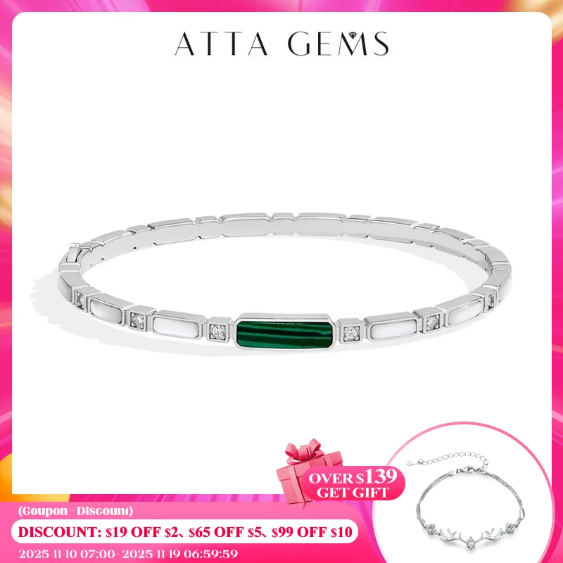 

ATTAGEMS Luxury Synthetic Malachite Moissanite Bracelet 2025New Bangle for Women Men 925 Sterling Silver Engagement Jewelry Gift