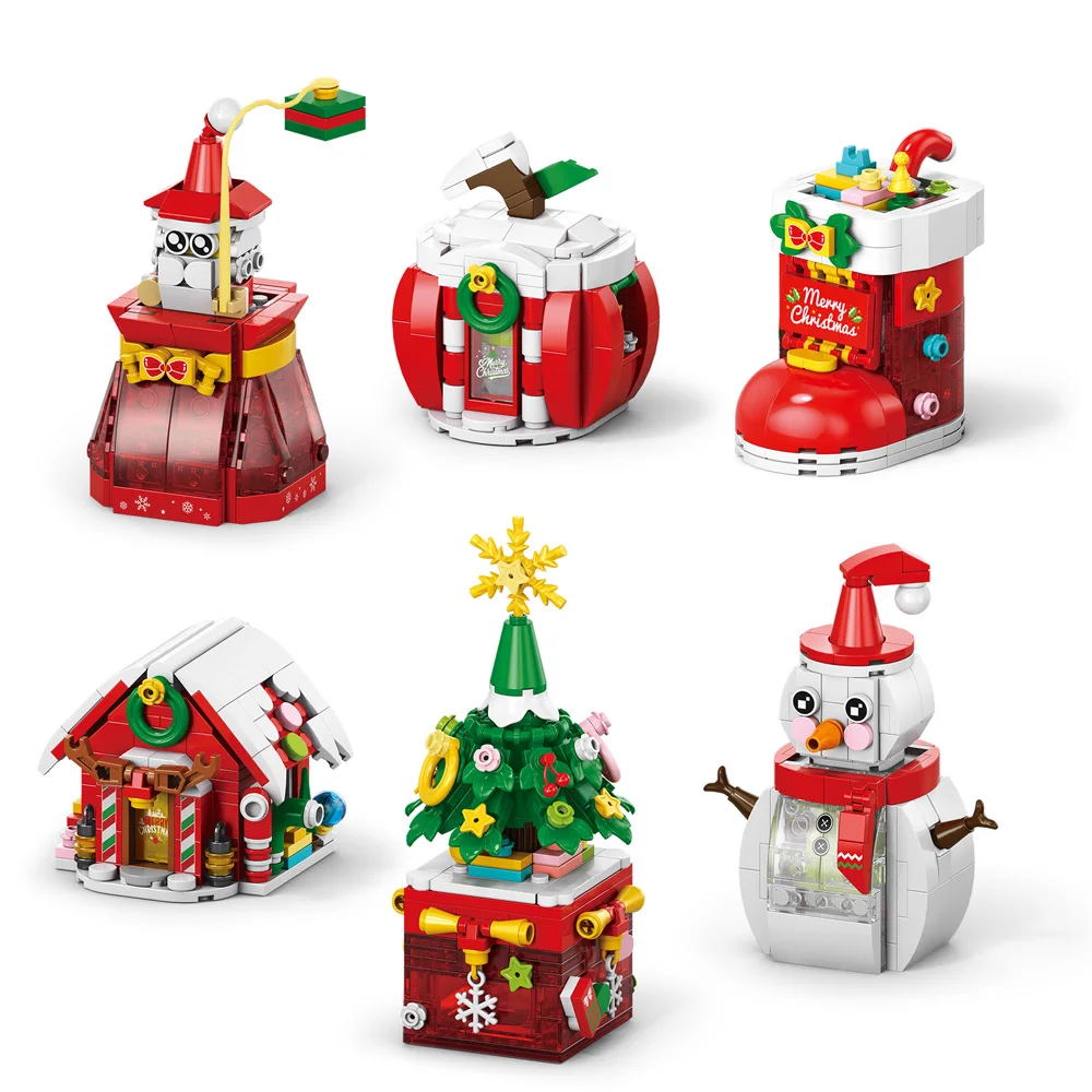 

Christmas Santa Claus Snow House Snowman Home Building Blocks Bricks DIY Decoration Desktop Ornament Children's Toys
